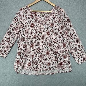 Lucky Brand Women's 2X Floral Print V Neck 3/4 Sleeve Knit‎ Top Blouse Boho NWT